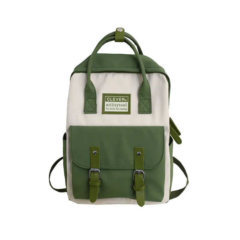 Waterproof Nylon Backpack for Teenagers Girls Patchwork Rucksack