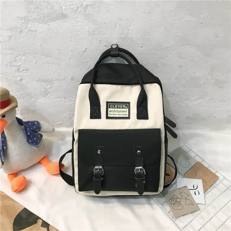 Waterproof Nylon Backpack for Teenagers Girls Patchwork Rucksack