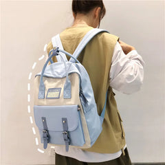 Waterproof Nylon Backpack for Teenagers Girls Patchwork Rucksack