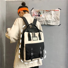 Waterproof Nylon Backpack for Teenagers Girls Patchwork Rucksack
