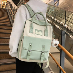 Waterproof Nylon Backpack for Teenagers Girls Patchwork Rucksack