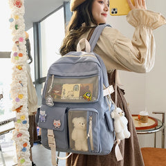 Nylon Mesh Backpack for Teen Girls with Bear Pendant