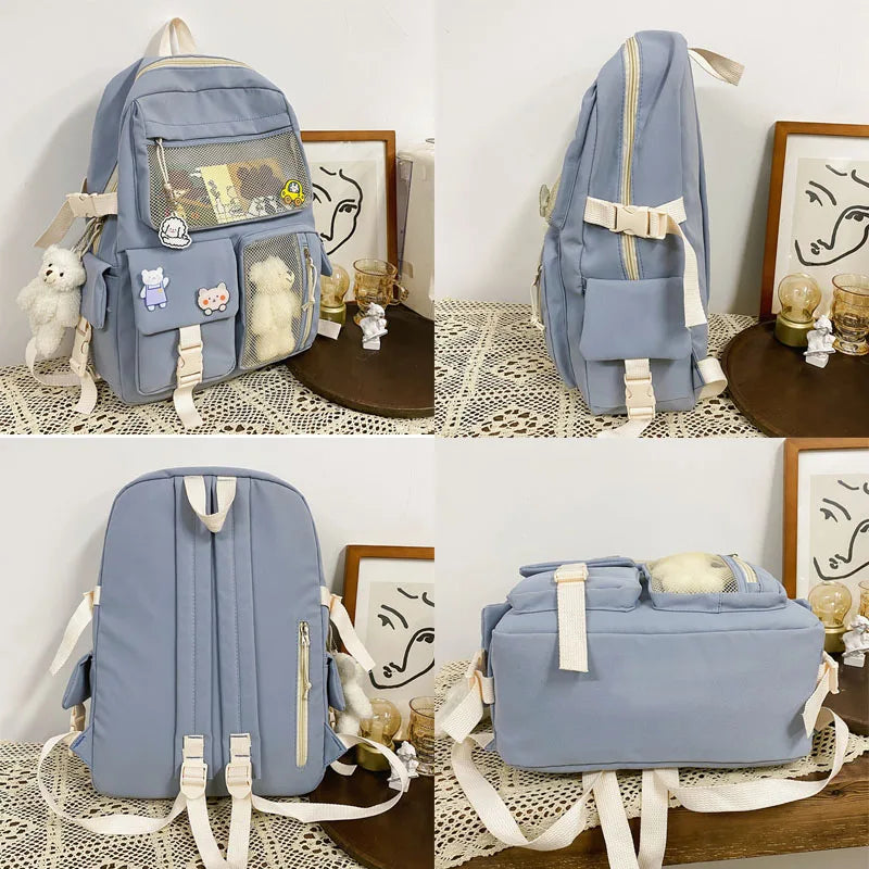 Nylon Mesh Backpack for Teen Girls with Bear Pendant