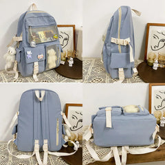Nylon Mesh Backpack for Teen Girls with Bear Pendant