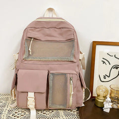 Nylon Mesh Backpack for Teen Girls with Bear Pendant