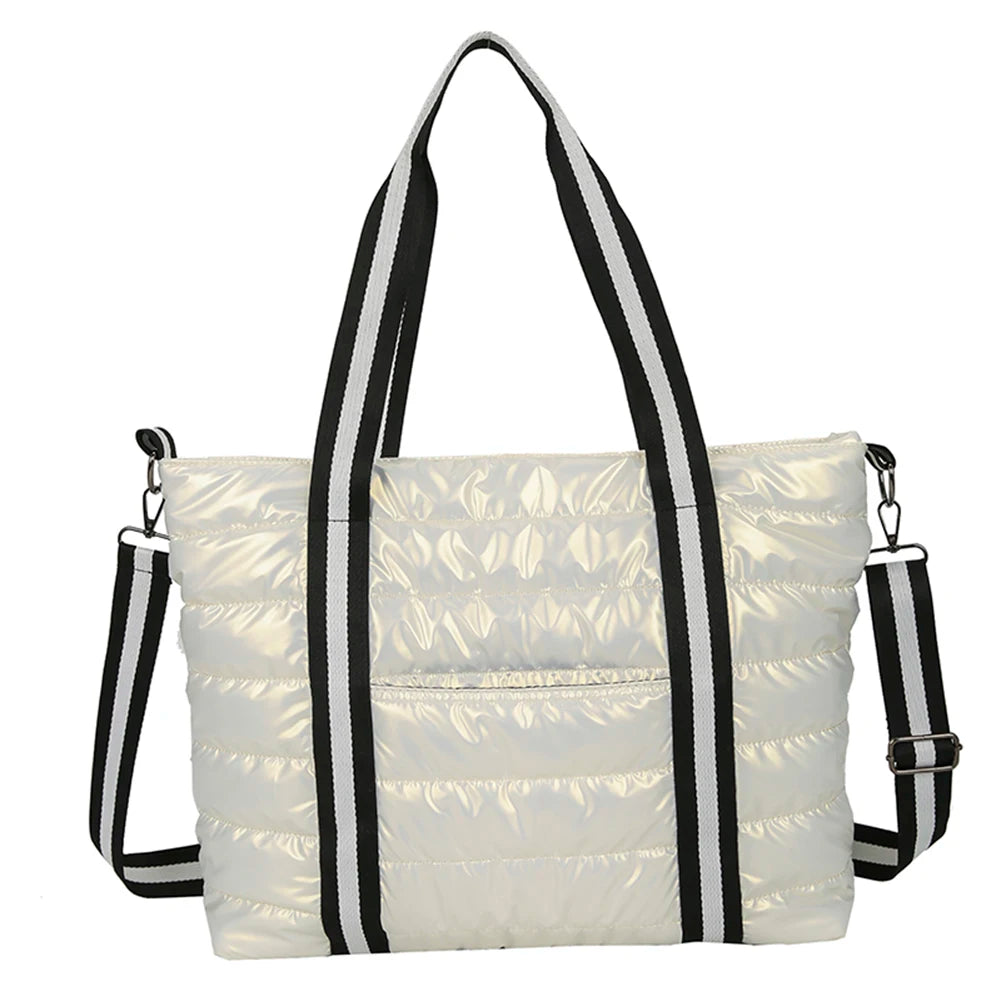Women Nylon Padded Quilted Handbag Winter Warm Tote Bag Large Capacity Handbag
