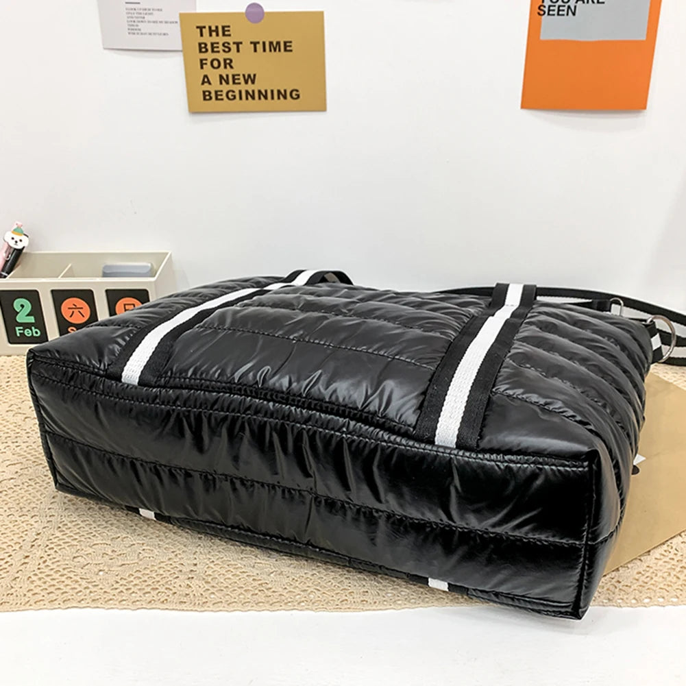 Women Nylon Padded Quilted Handbag Winter Warm Tote Bag Large Capacity Handbag