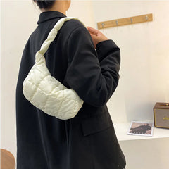 Women Oxford Cloth Shoulder Bag Rhombus Embroidery Thread Underarm Bag
