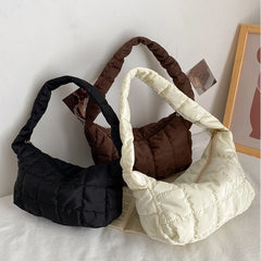 Women Oxford Cloth Shoulder Bag Rhombus Embroidery Thread Underarm Bag