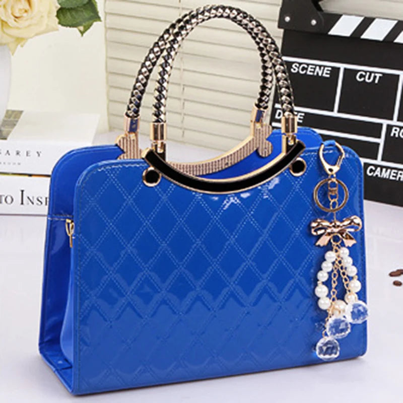 PU Handbag with Hanging Ornament Hard Top-handle Shoulder Bag