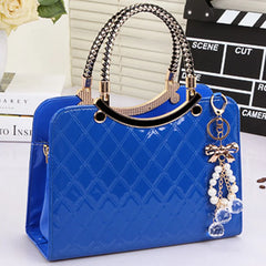 PU Handbag with Hanging Ornament Hard Top-handle Shoulder Bag