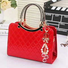 PU Handbag with Hanging Ornament Hard Top-handle Shoulder Bag