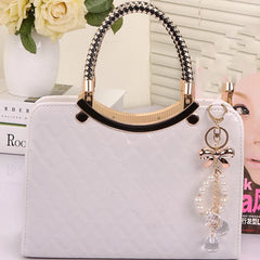 PU Handbag with Hanging Ornament Hard Top-handle Shoulder Bag