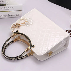 PU Handbag with Hanging Ornament Hard Top-handle Shoulder Bag