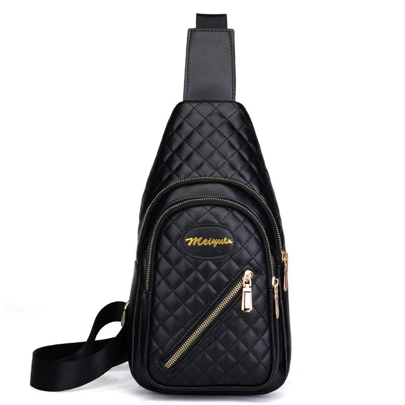 PU Leather Plaid Embroidered Backpack Crossbody Shoulder Bag for Women