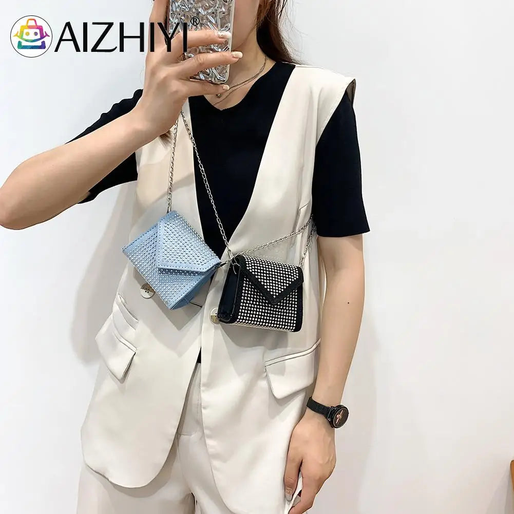 Women PU Leather Crossbody Bag Glitter Chain Shoulder Bag