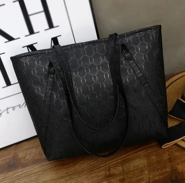 Women PU Leather Embossing Casual Tote Beach Bag Portable Shoulder Shopping Bag