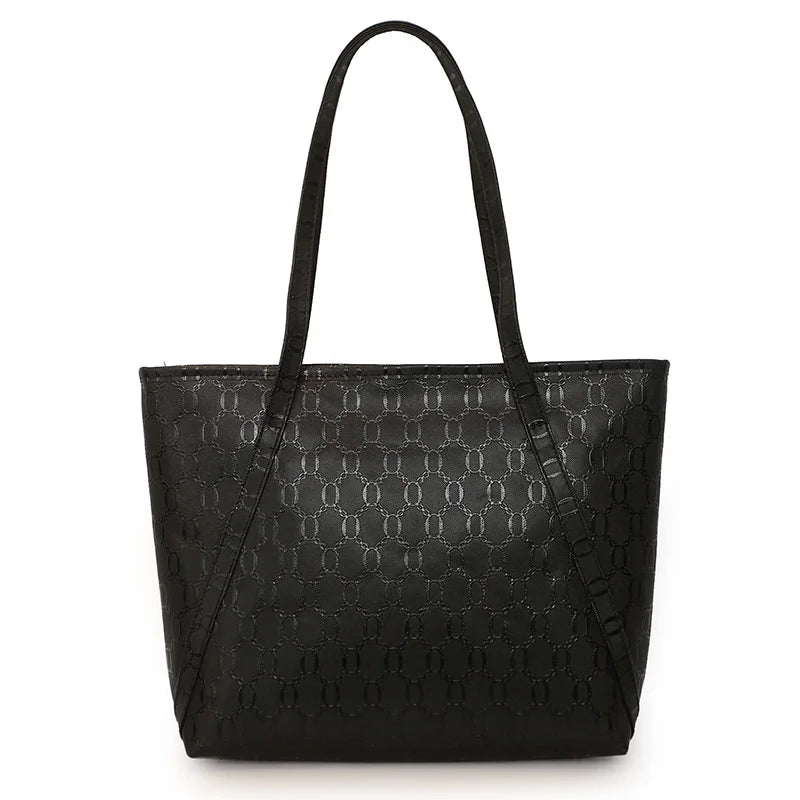 Women PU Leather Embossing Casual Tote Beach Bag Portable Shoulder Shopping Bag