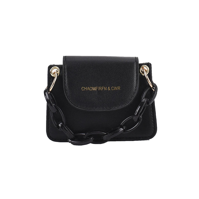 PU Leather Mini Crossbody Bag Acrylic Chain Shoulder Bag