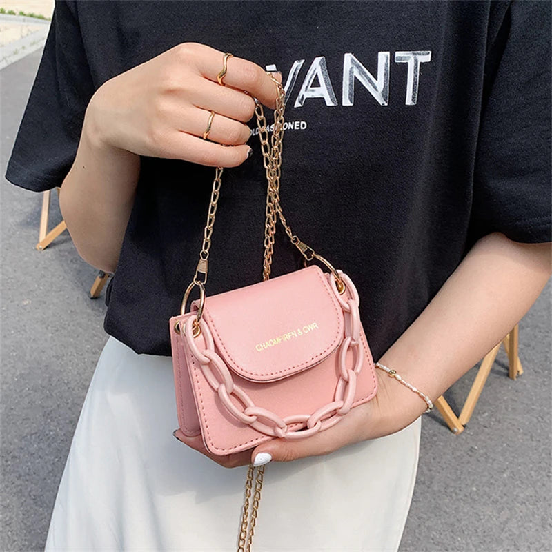 PU Leather Mini Crossbody Bag Acrylic Chain Shoulder Bag
