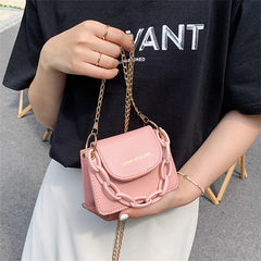 PU Leather Mini Crossbody Bag Acrylic Chain Shoulder Bag