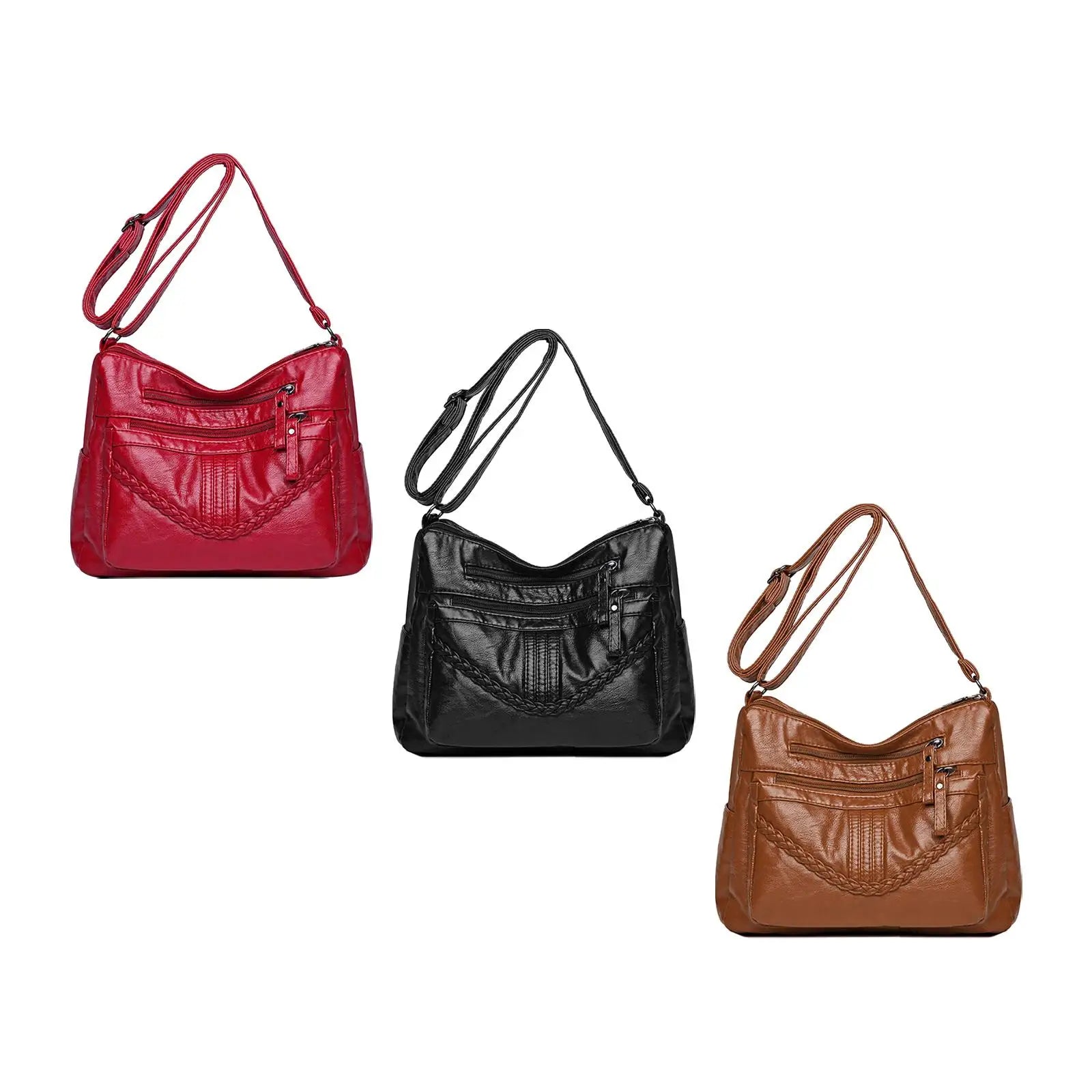 PU Leather Shoulder Bag Large Capacity Adjustable Strap Satchel Shopping Bag