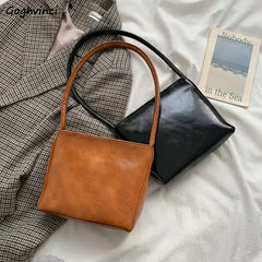 Women PU Leather Shoulder Bags Large Capacity Bucket Bag Vintage Handbags