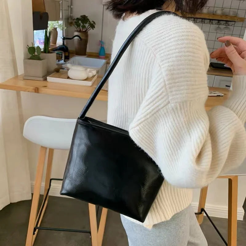 Women PU Leather Shoulder Bags Large Capacity Bucket Bag Vintage Handbags