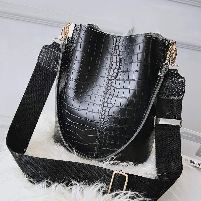 Women PU Leather Shoulder Bags Bucket Style Handbag