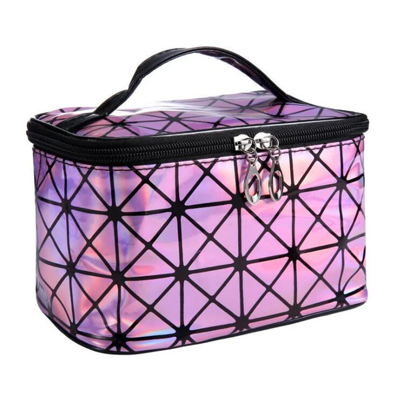 Women PU Sequin Makeup Bag Square Travel Storage Toiletries Cosmetic Tote