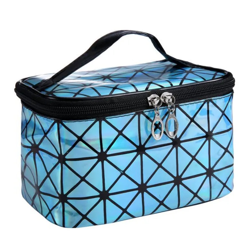 Women PU Sequin Makeup Bag Square Travel Storage Toiletries Cosmetic Tote