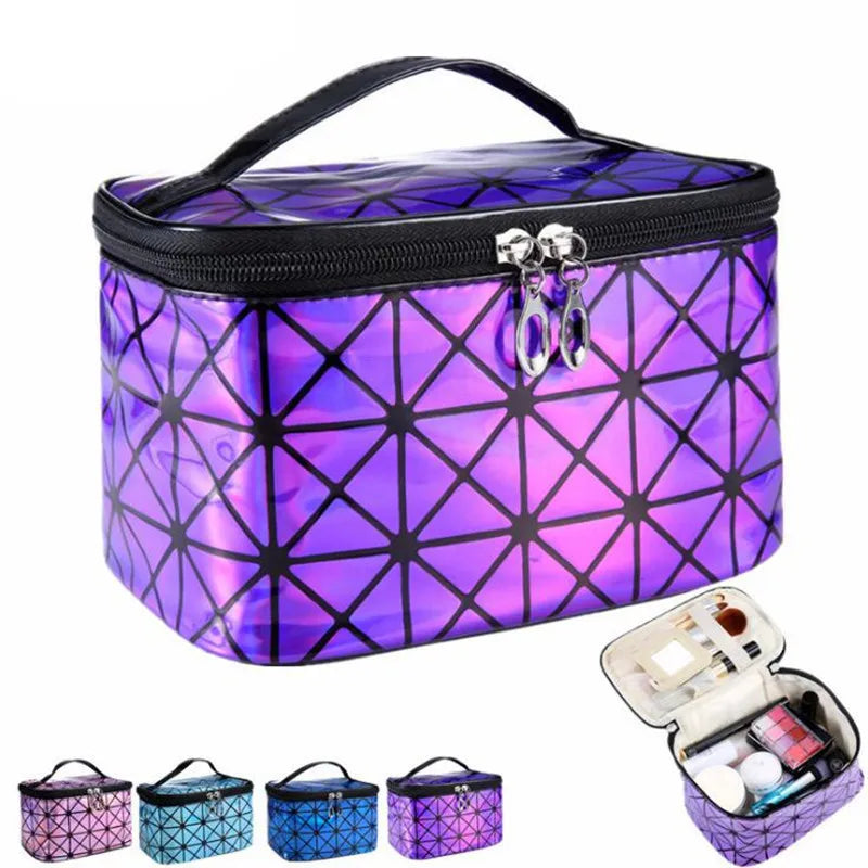 Women PU Sequin Makeup Bag Square Travel Storage Toiletries Cosmetic Tote