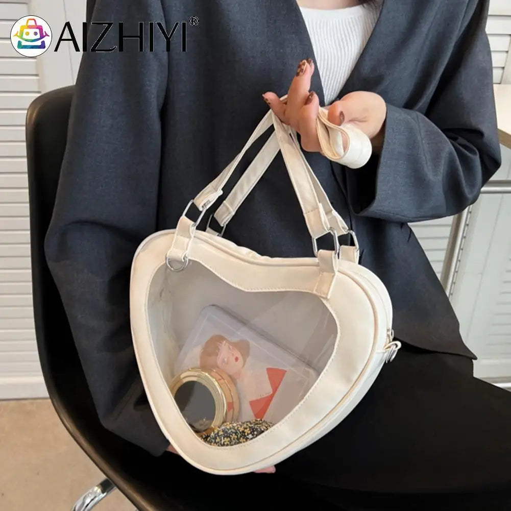 Women PVC Shoulder Bag Love Heart Shaped Handbag Tote Purse
