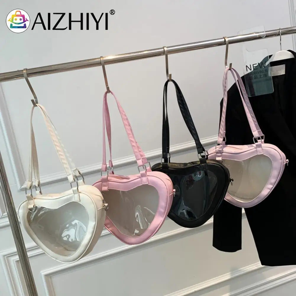 Women PVC Shoulder Bag Love Heart Shaped Handbag Tote Purse