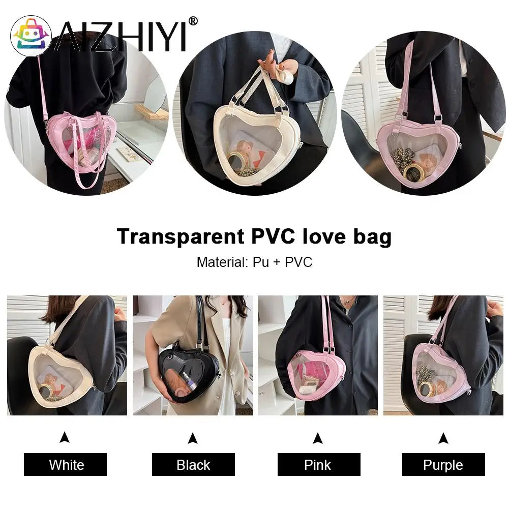 Women PVC Shoulder Bag Love Heart Shaped Handbag Tote Purse