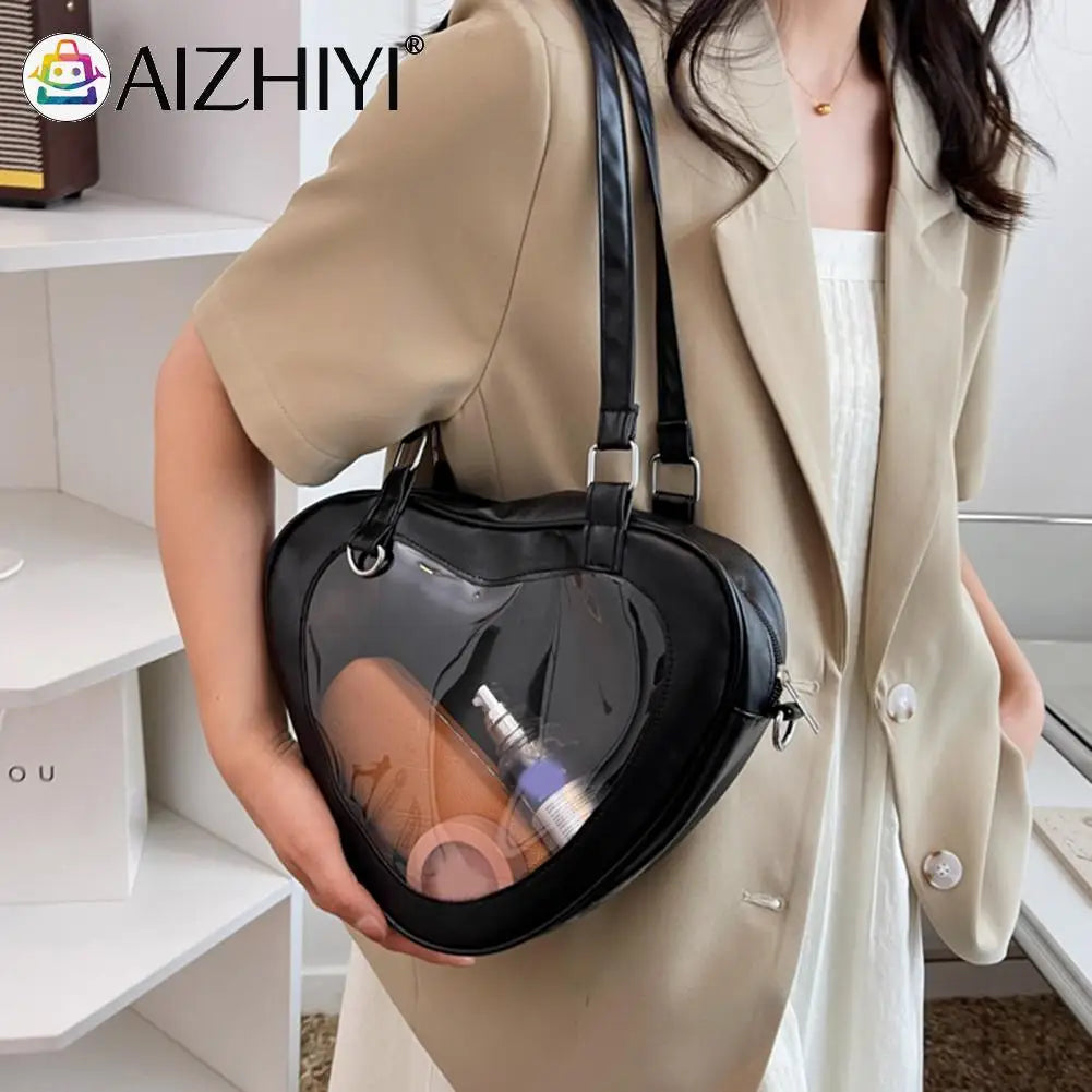 Women PVC Shoulder Bag Love Heart Shaped Handbag Tote Purse