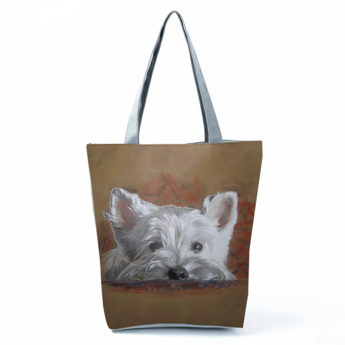 Westie Square Totes Bag with Women Painting Design