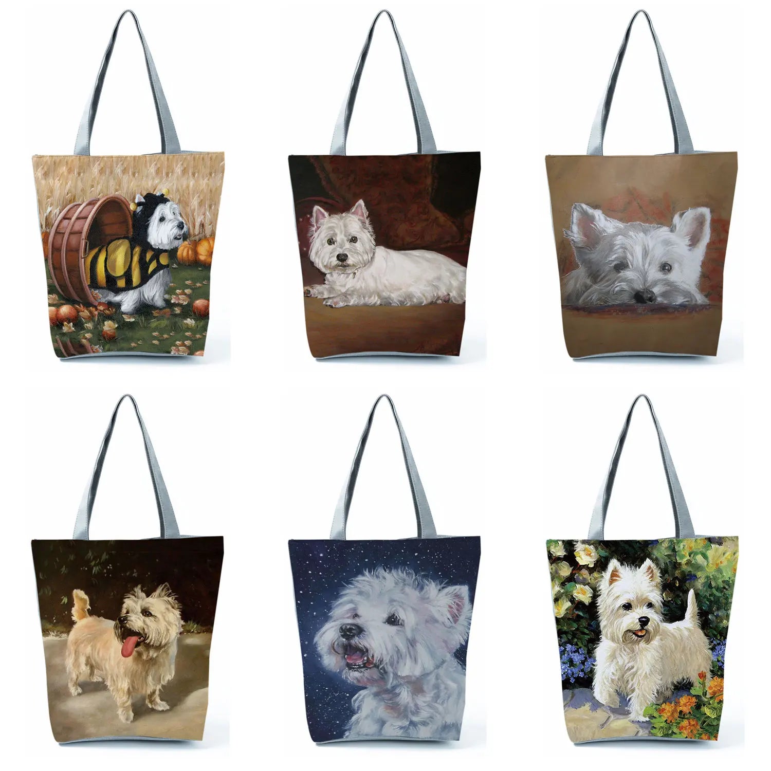 Westie Square Totes Bag with Women Painting Design