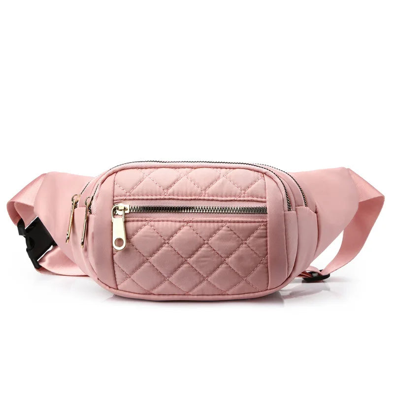 Women Plaid Waist Bag Female Oxford Waterproof Belt Bags Crossbody