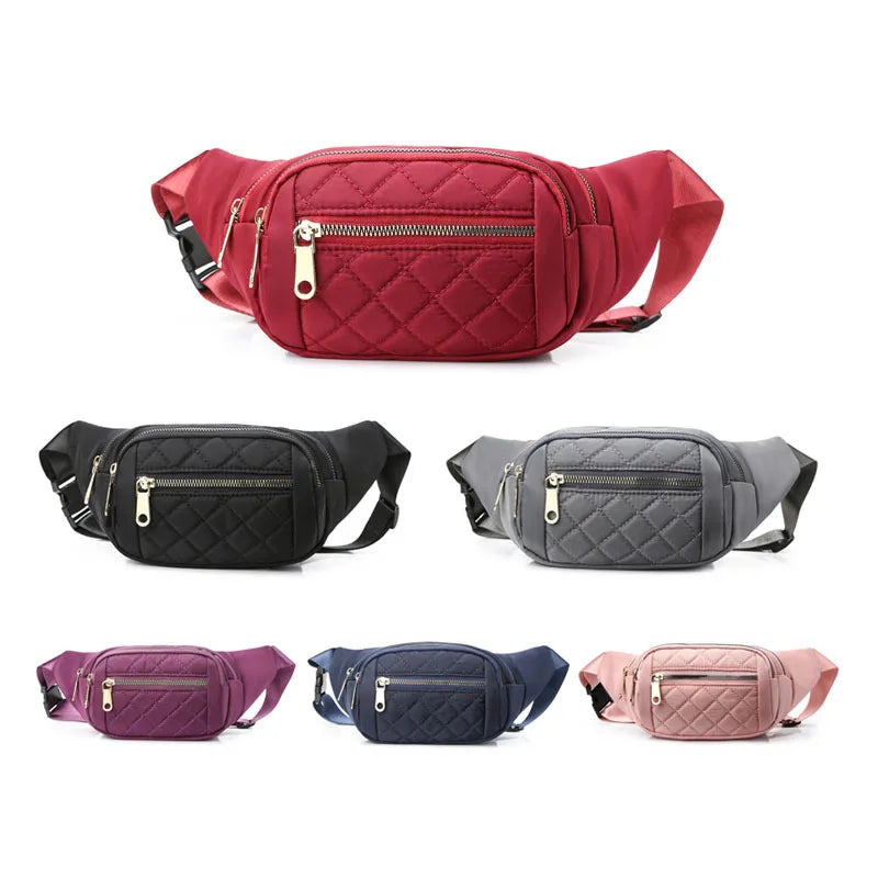 Women Plaid Waist Bag Female Oxford Waterproof Belt Bags Crossbody