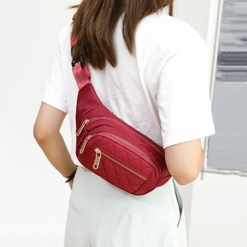 Women Plaid Waist Bag Female Oxford Waterproof Belt Bags Crossbody