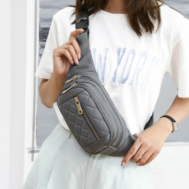Women Plaid Waist Bag Female Oxford Waterproof Belt Bags Crossbody