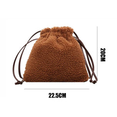 Women Plush Shoulder Bag Furry Drawstring Bucket Purse Soft Handbag Tote