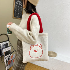 Fluffy Fur Bear Shoulder Tote Bag Soft Shop Handbags