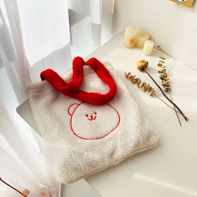 Fluffy Fur Bear Shoulder Tote Bag Soft Shop Handbags