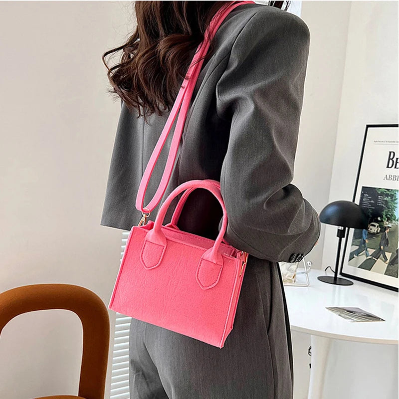Women Felt Mini Purse Tote Bag Shoulder Message Bag Portable Crossbody Handbag