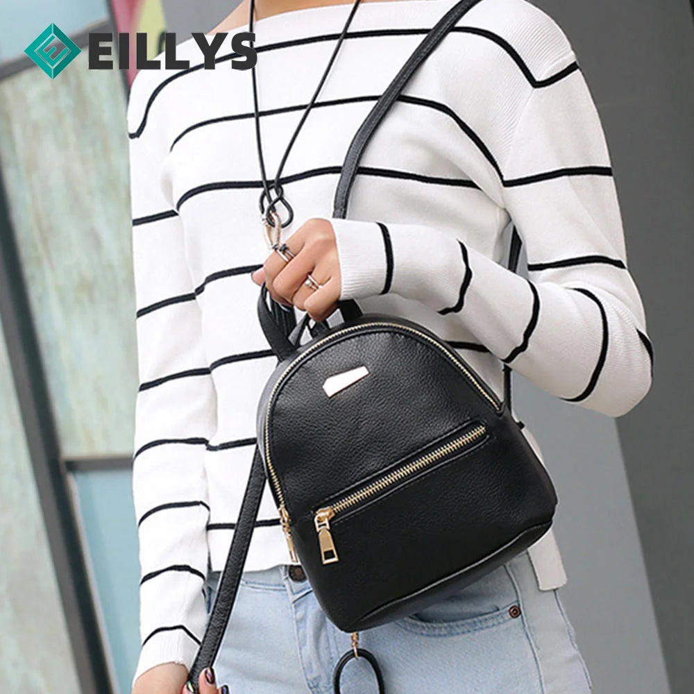 Women Pu Leather Backpack School Rucksack College Satchel Travel Bag Solid