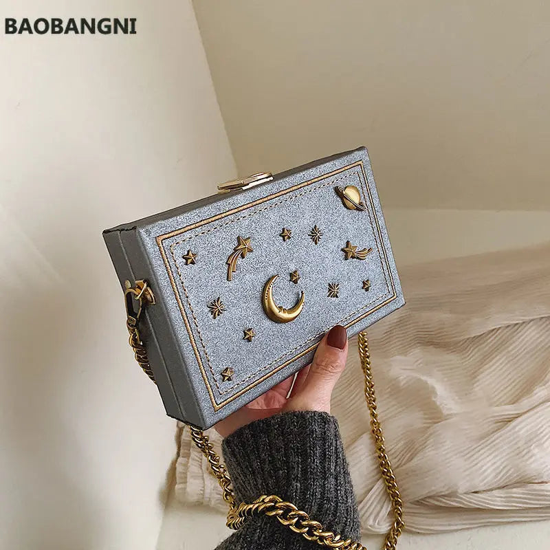 Women Pu Leather Shoulder Bag Small Box Shape Handbags Starry Sky Pattern