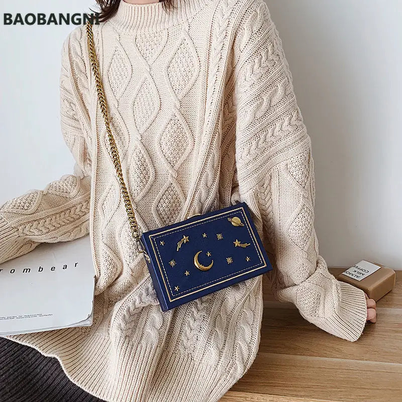 Women Pu Leather Shoulder Bag Small Box Shape Handbags Starry Sky Pattern