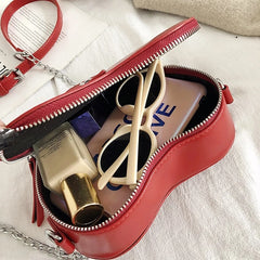 Red Heart Shape Shoulder Bag Chain Crossbody Bag